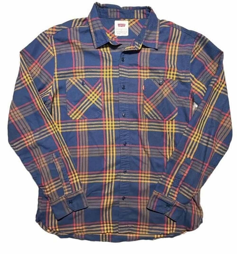 Levi's Men's Blue Yellow Red Plaid Long Sleeve Flannel Button-Down Shirt Size L